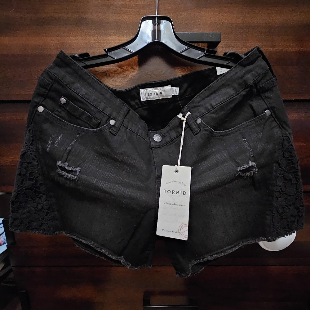 Torrid Dark Gray Jean Shorts with Lace Accents
